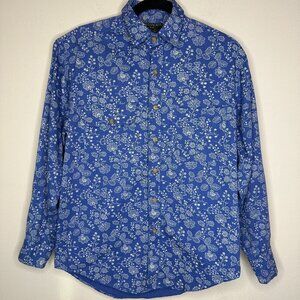 Bushwacker Vintage Mens Button Down Blue Floral Shirt 100% Cotton  Size Small